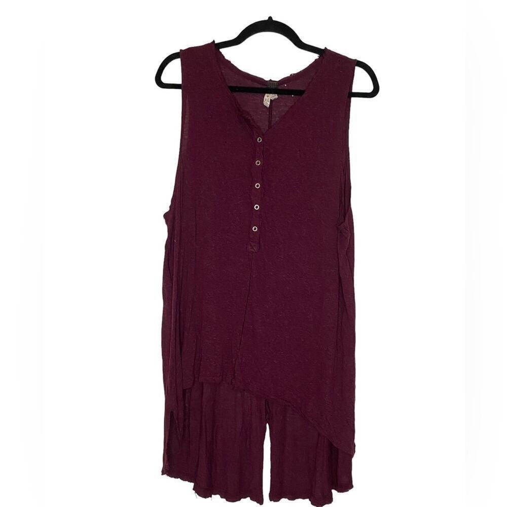 Free People Distressed Maroon Button Front Tank Top Womens Size XS High Low